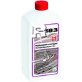 Weiße kunststoffflasche mit rotem verschluss und lila etikett von möller stone care hmk 183 natursteinreiniger zementschleier-ex 5l