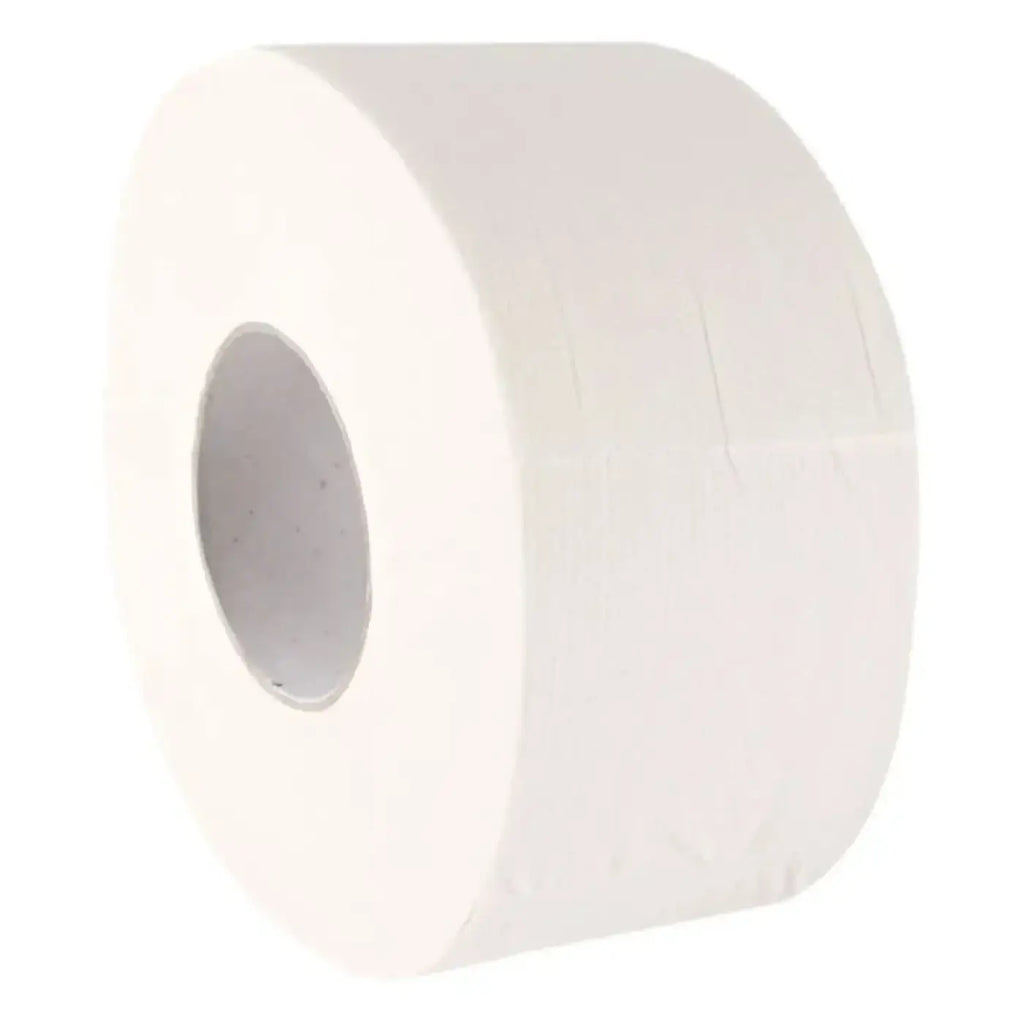 Eine rolle hygoclean toilettenpapier jumbo 3-lagig aus weißer weicher zellulose mit glatter oberfläche und sauberen kanten