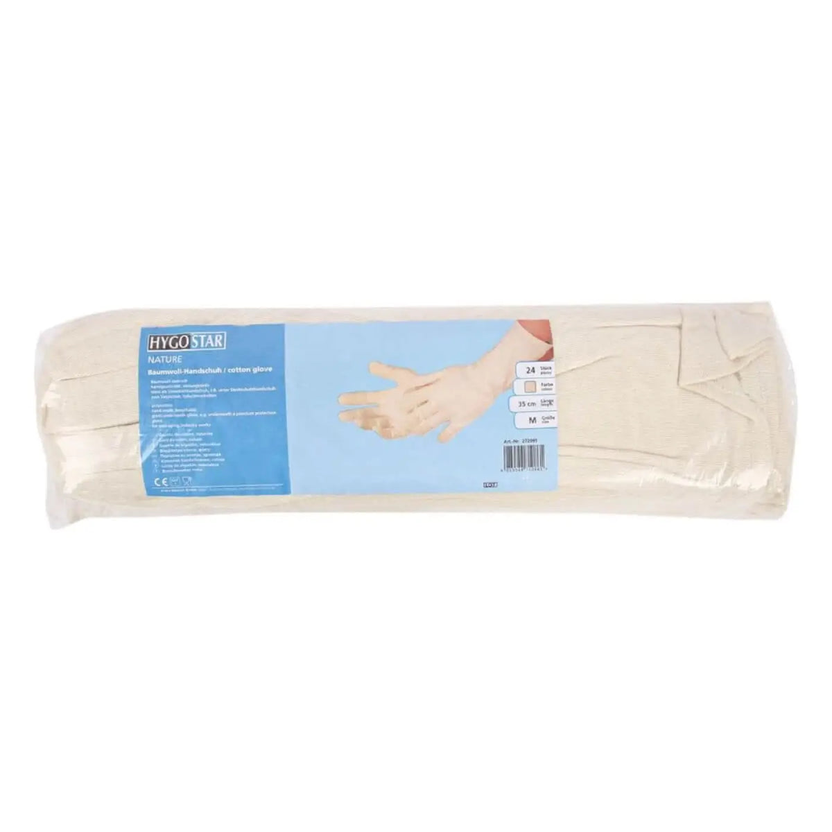 A roll of 24 beige hygostar nature cotton gloves from hygostar baumwollhandschuhe nature long 12 paar