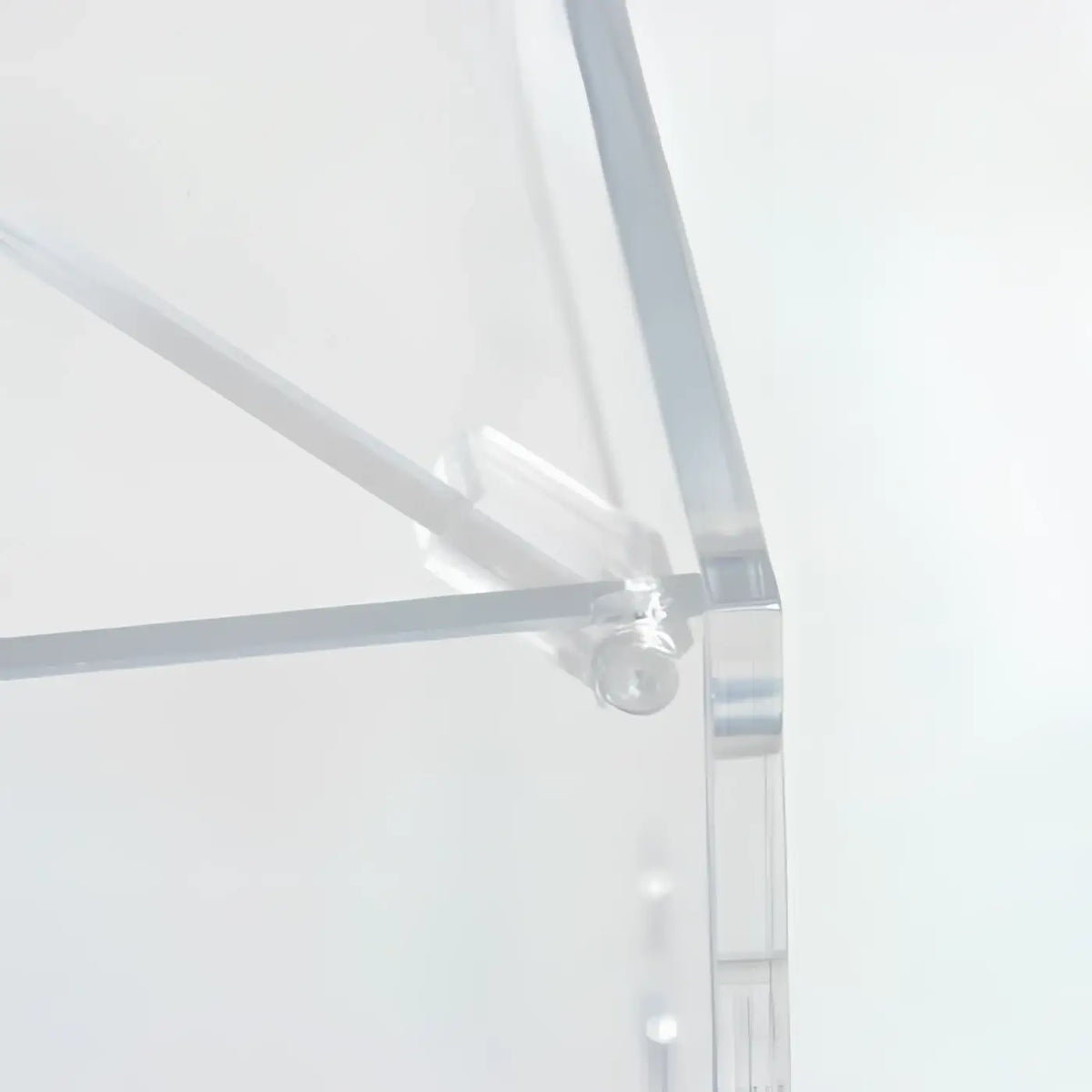 Klarer acrylschirmrahmen mit transparenten gelenken und silberfarbenem metallverbinder im hygostar multispender acryl