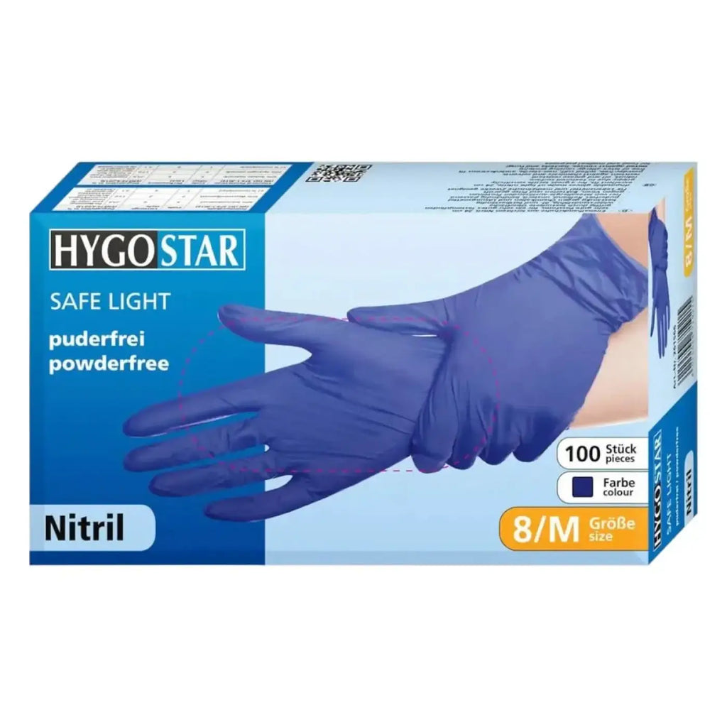 Hygostar safe light blaue nitrilhandschuhe puderfrei in box mit 100 stück für sicheren gebrauch