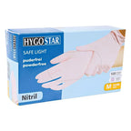 Ein karton hygo star safe light puderfreie rosa nitril-handschuhe größe m mit 100 stück