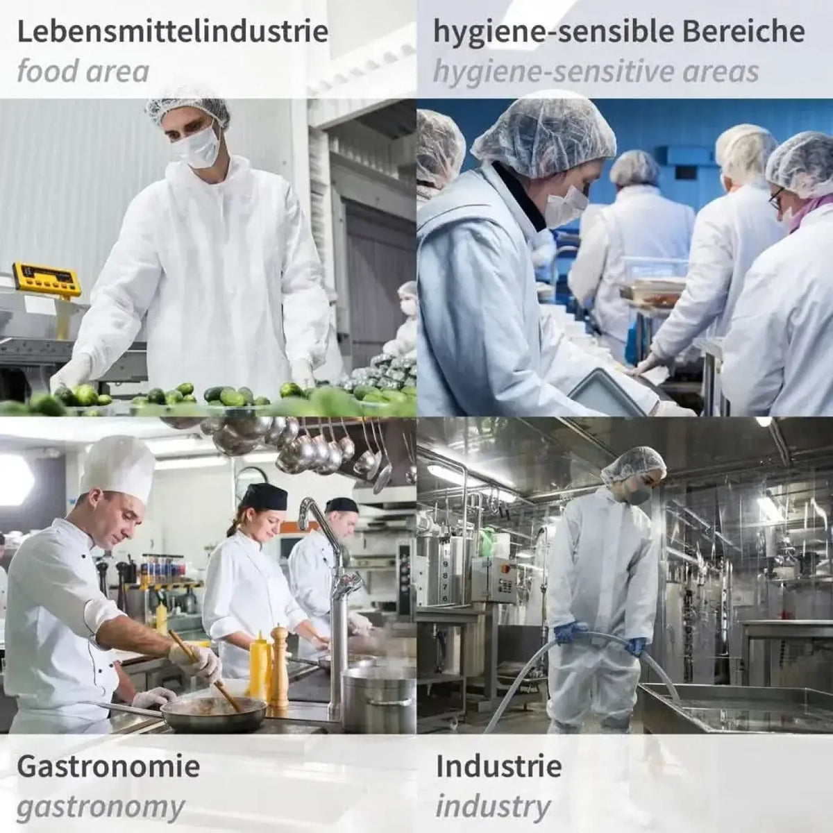 Weiße schutzanzüge aus edelstahl für hygo star spender, geeignet für lebensmittelverarbeitung und hygienebereiche