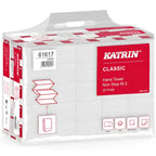 Katrin classic z-falz handtuchpapier in weißer 2-lagiger verpackung mit roter markenkennung und produktdetails