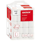 Weiße katrin classic handtuchpapier 2-lagig v-falz zz 4000 blatt in rotem und weißem verpackungskarton