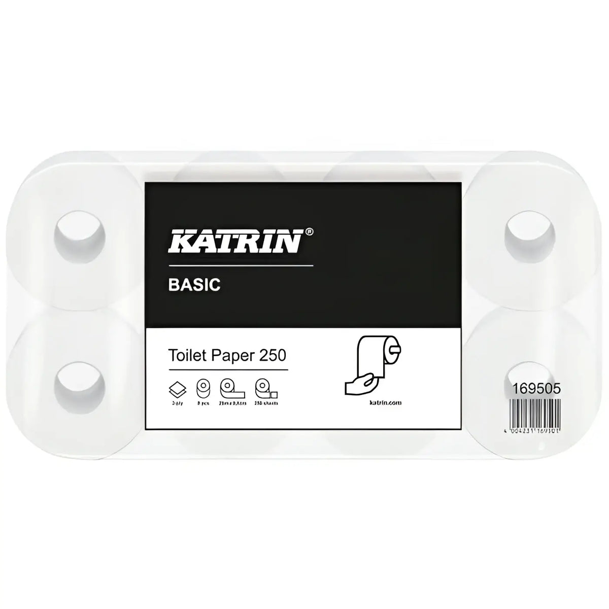 Katrin basic toilettenpapier 2-lagig naturweiß 250 blatt pro rolle im klarsichtpack mit vier rollen
