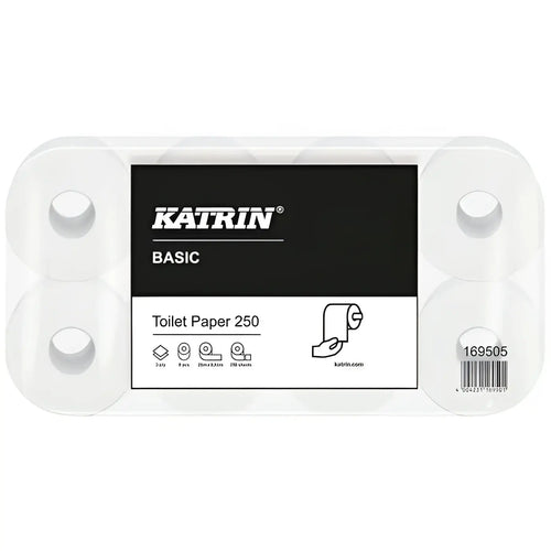 Katrin basic toilettenpapier 2-lagig naturweiß 250 blatt pro rolle im klarsichtpack mit vier rollen