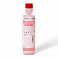 Eine durchscheinend pinke 500-ml-kiehl acidodes desinfektionsreinigerflasche mit rotem verschluss und weißem etikett