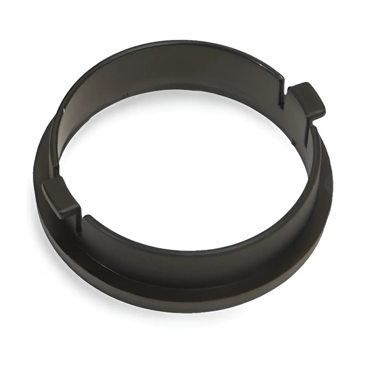 Schwarzer klickring aus plastik mit zwei kerbenden tabs zur sicheren befestigung für saugschlauch 32mm