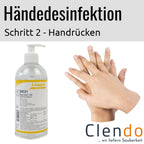 Clear plastic bottle of langguth de21 desmila lsi hand sanitizer with white pump and yellow label for hand disinfection