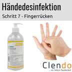 Klare plastikflasche langguth de21 handdesinfektionsmittel mit weißem pumpspender und gelbem etikett 500ml