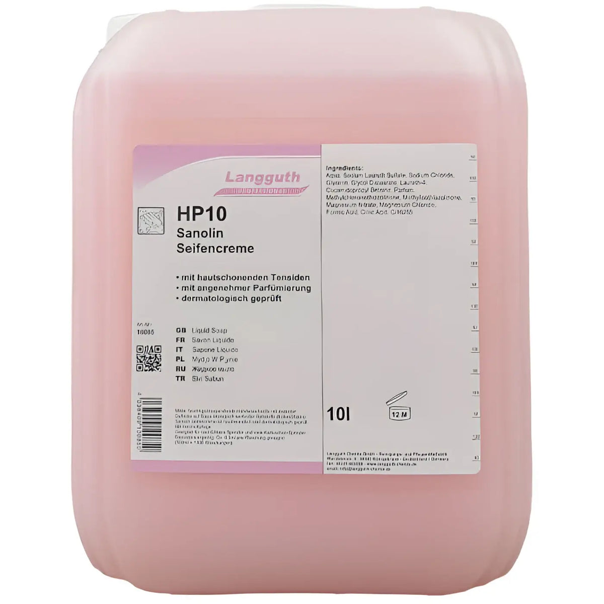 Langguth hp10 sanolin seifencreme flüssigseife rosa in 10 liter plastikkanister