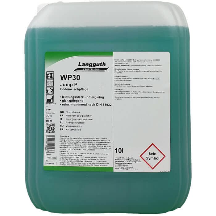 Tealfarbener langguth professional wp30 jump p bodenreiniger in 10 liter kunststoffkanister für sportböden