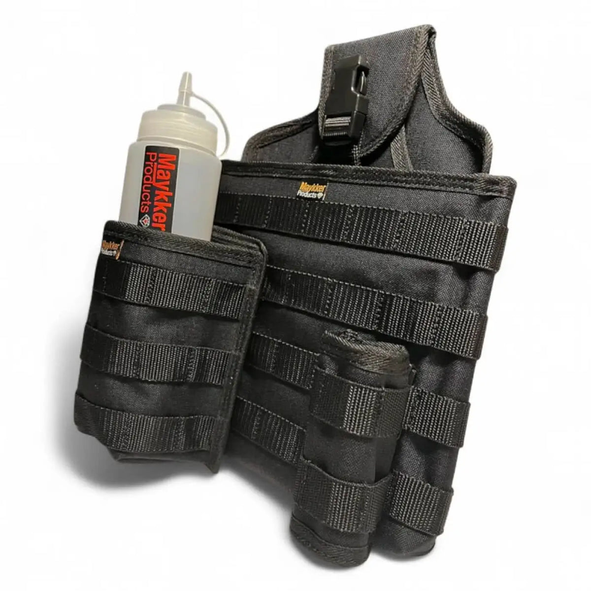 Schwarze taktische werkzeugtasche mit elastischen schlaufen und clip marke makler pro im maykker covert trio set