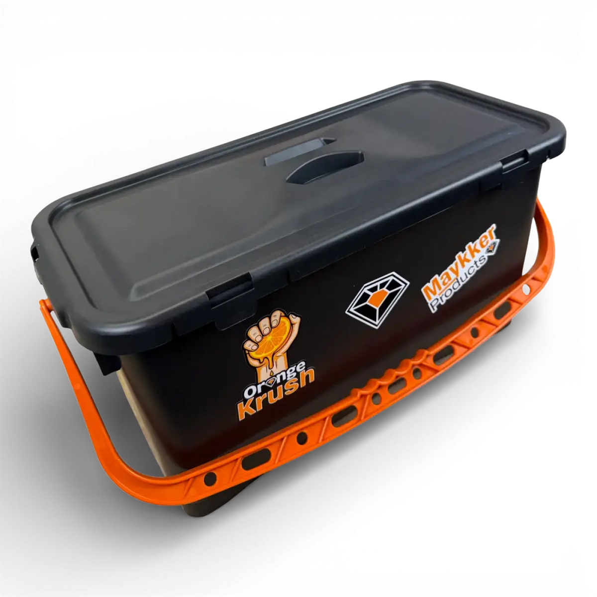 Maykker Eimer 22 liter schwarz-orange tackle box mit geformtem griff und orange crush branding