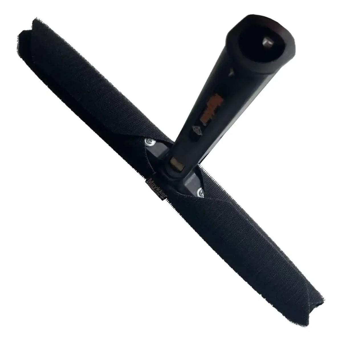 Schwarzer squeegee mit strukturiertem gummiblatt und stabilem griff im produkt maykker handysleeve kletthülle