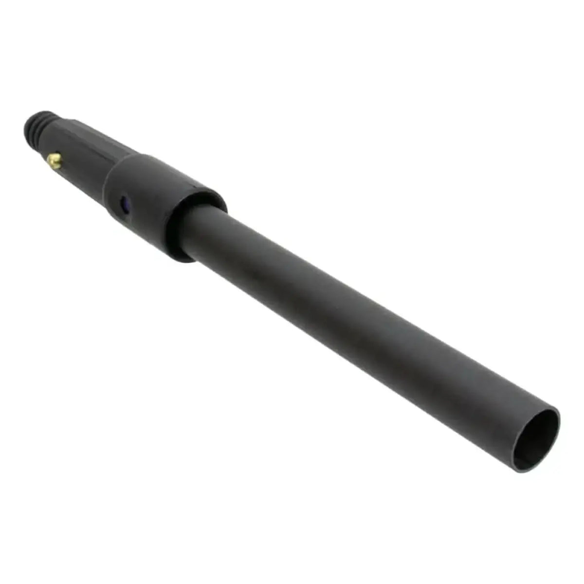 Schwarzes zylindrisches maykker mini adapter verlängerungsrohr mit gewindeende und kleinem goldfarbenem befestiger