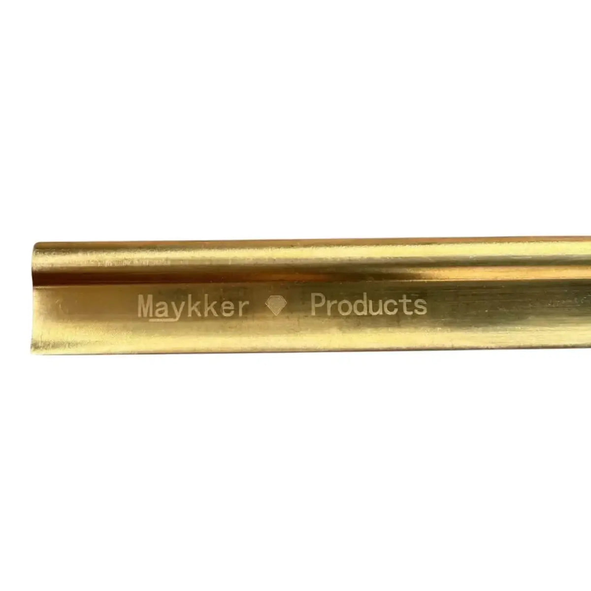 Goldfarbene metall lineal mit eingraviertem maykker products branding aus messing für präzises messen