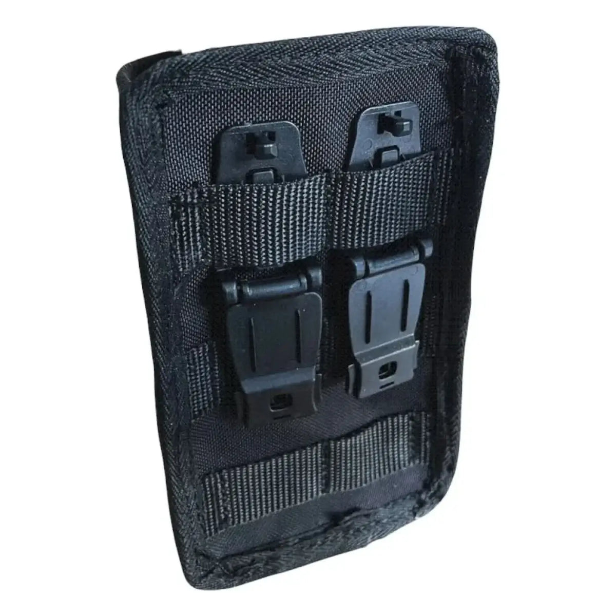 Schwarzer taktischer beutel mit zwei verstellbaren riemen und kunststoffschnallen für maykker smart bag bottleholder mit flasche