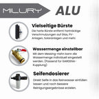 Milury aluminium profi-teleskopstange mit schwarzer borstenbürste, messing wasserhahn mit rotem griff und transparenter dosiereinheit