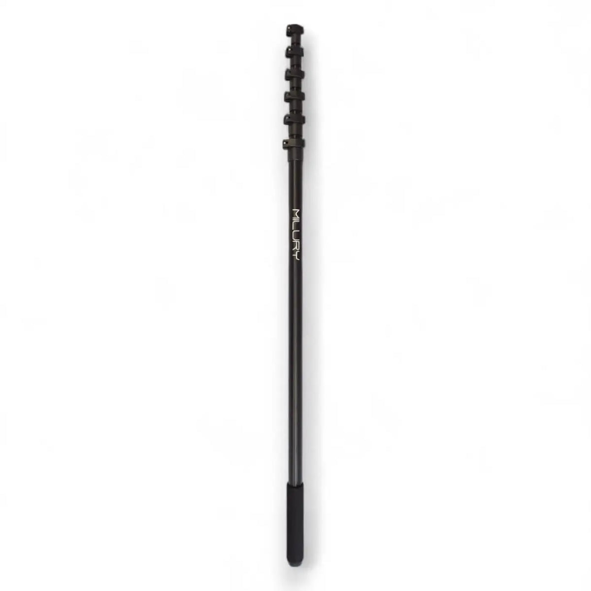 Schwarzes karbonfaser ausziehbares kamera-stativ mit segmentierten abschnitten und milury logo