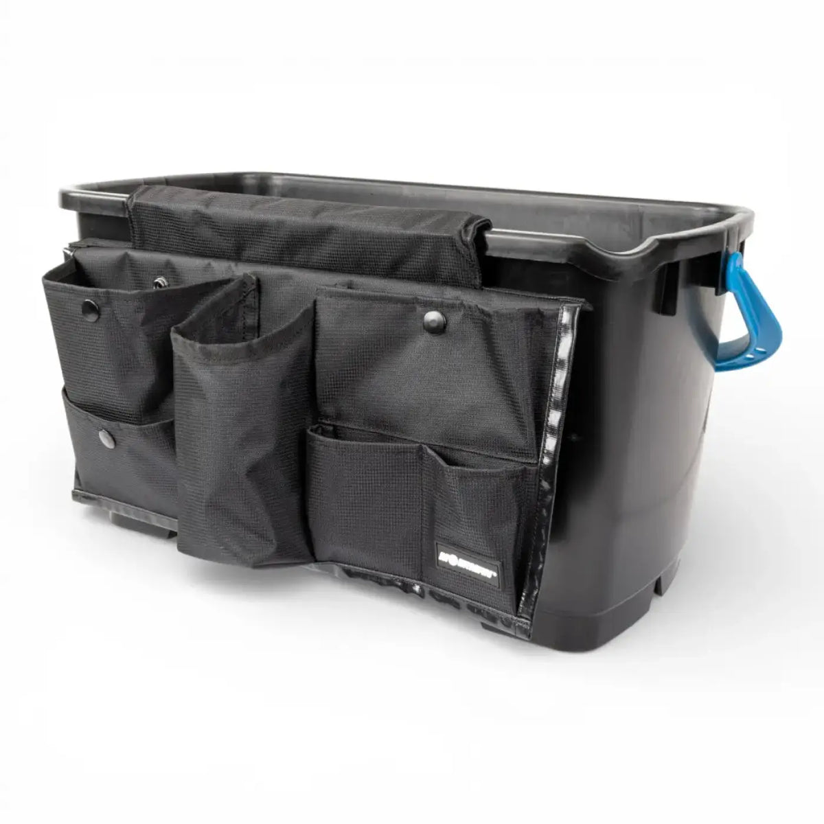 Moerman bucket organizer werkzeugtasche mit schwarzem plastik-lagerbehälter und abnehmbarem stoff-organizer mit taschen