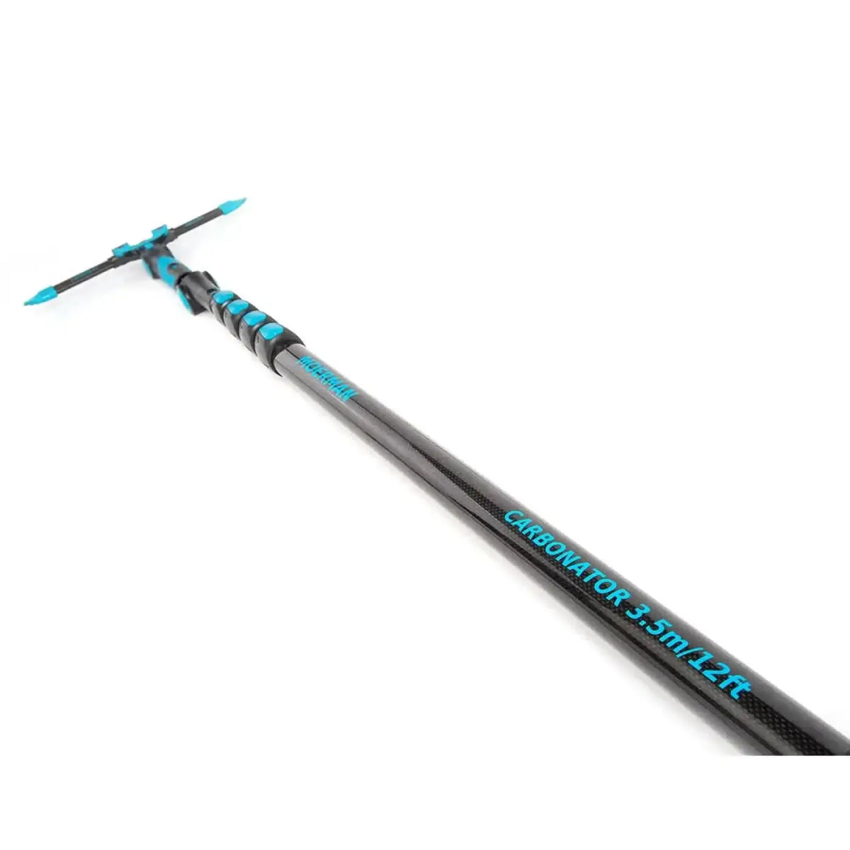 Schwarze carbon teleskopstange mit teal akzenten und branding modell carbonator 3.5m 12ft von moerman