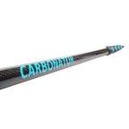 Schwarze karbon-fiber teleskopstange moerman carbonator mit teal branding und akzenten nahe der spitze