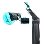Moerman combinator fensterwischer griff 2.0 mit schwarz-teal reinigungswerkzeug und blauem mikrofaserhandschuh