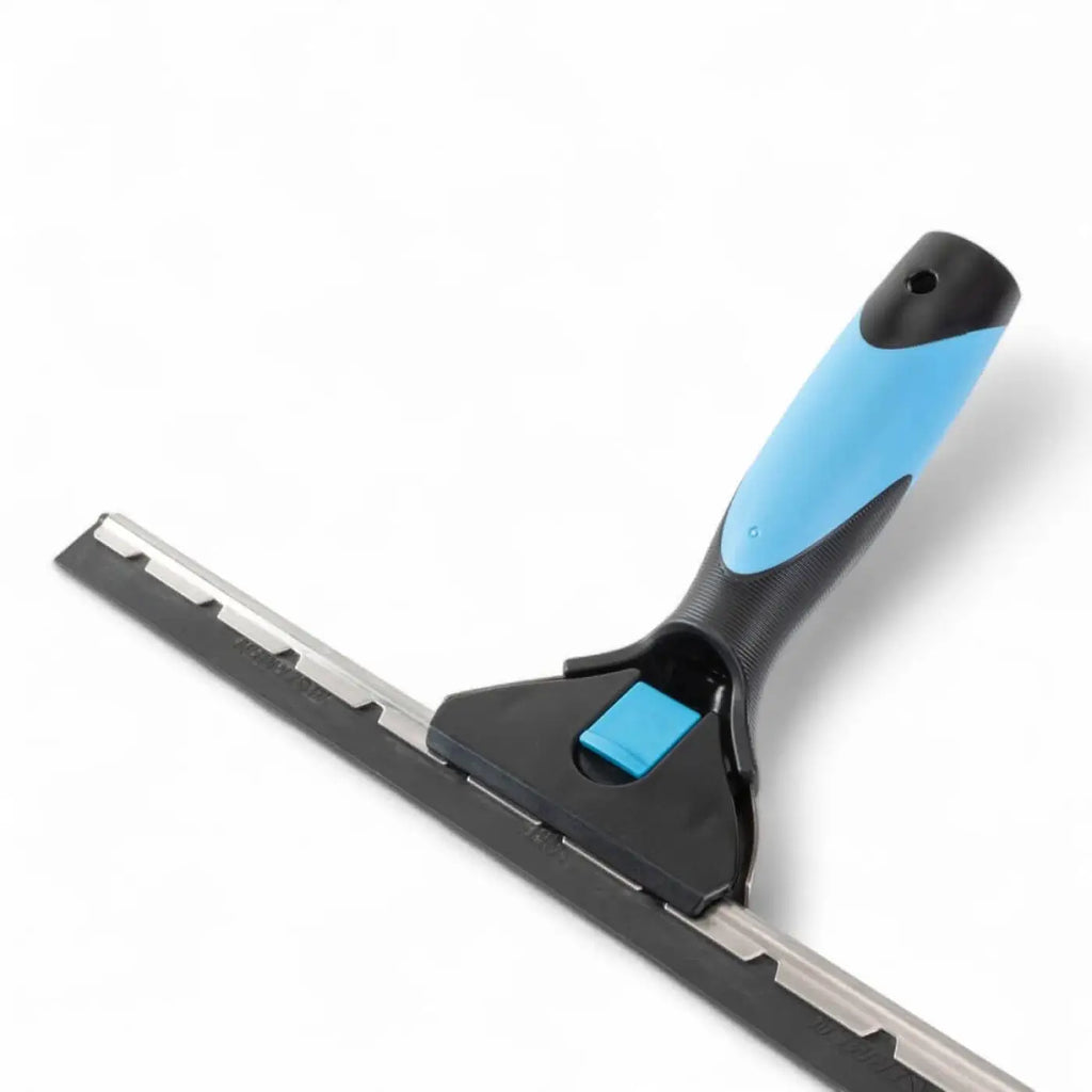 Moerman premium snapper 2.0 fensterwischer mit blauem und schwarzem ergonomischem griff und edelstahl-lamellenblatt