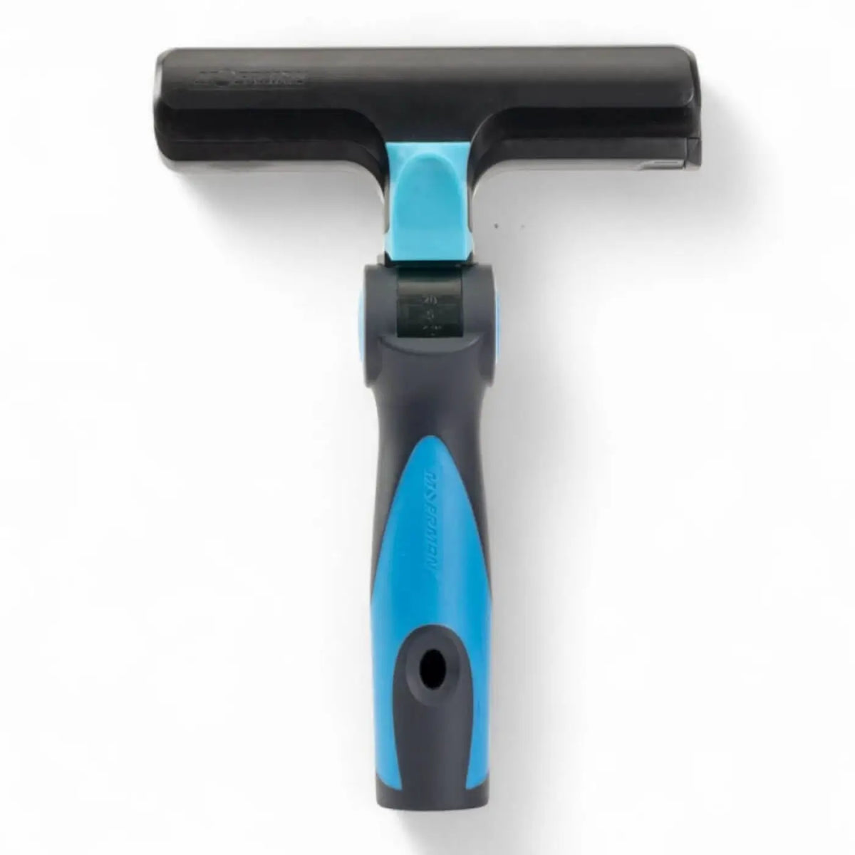 Blau-schwarzes t-förmiges fensterreinigungswerkzeug moerman sharkblade schaber mit ergonomischem griff
