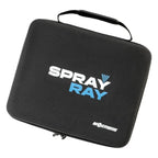 Schwarzer spray-ray hartschalen-tragekoffer mit obergriff und weiß-blauem logo von moerman spray-ray set