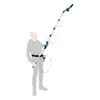 Telescopische elektrisch betriebene heckenschere moerman spray-ray set mit schwarzem und türkisfarbenem griff und akku