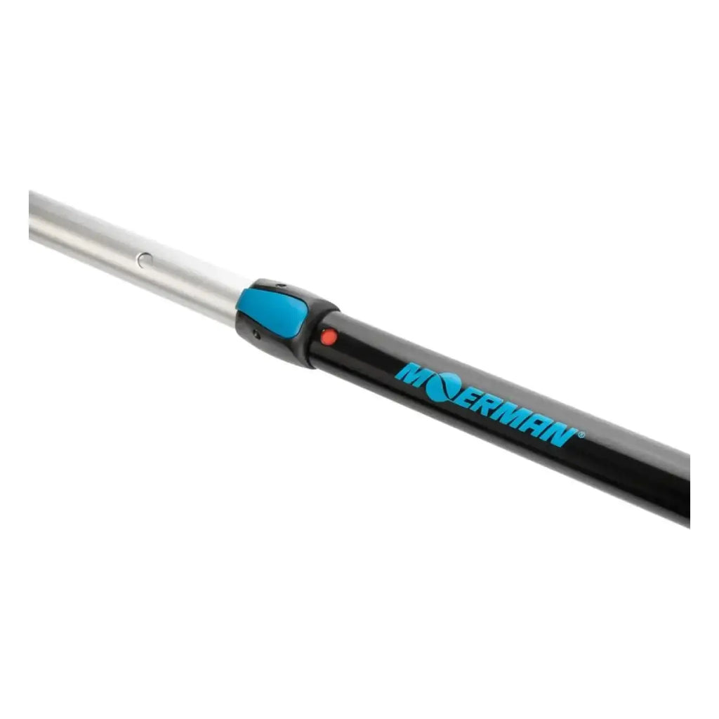Moerman takumi teleskopstange 2,4m in schwarz und silber mit blauem akzentknopf und teal logo