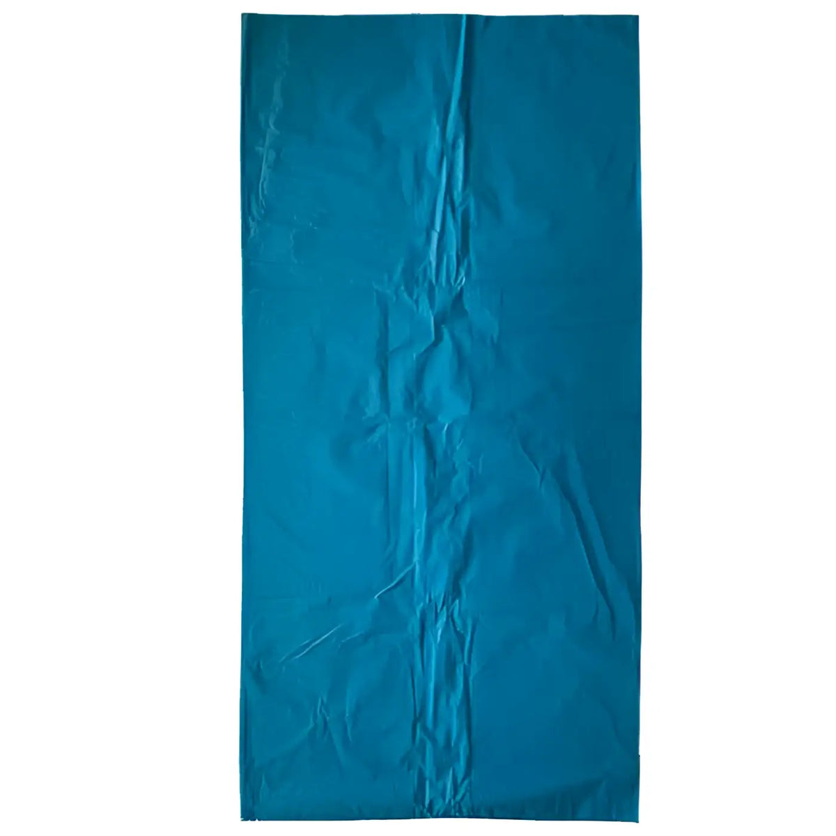 Ein geknitterter tealfarbener müllsack aus blauem ldpe regenerat 150µ in einer 80er packung