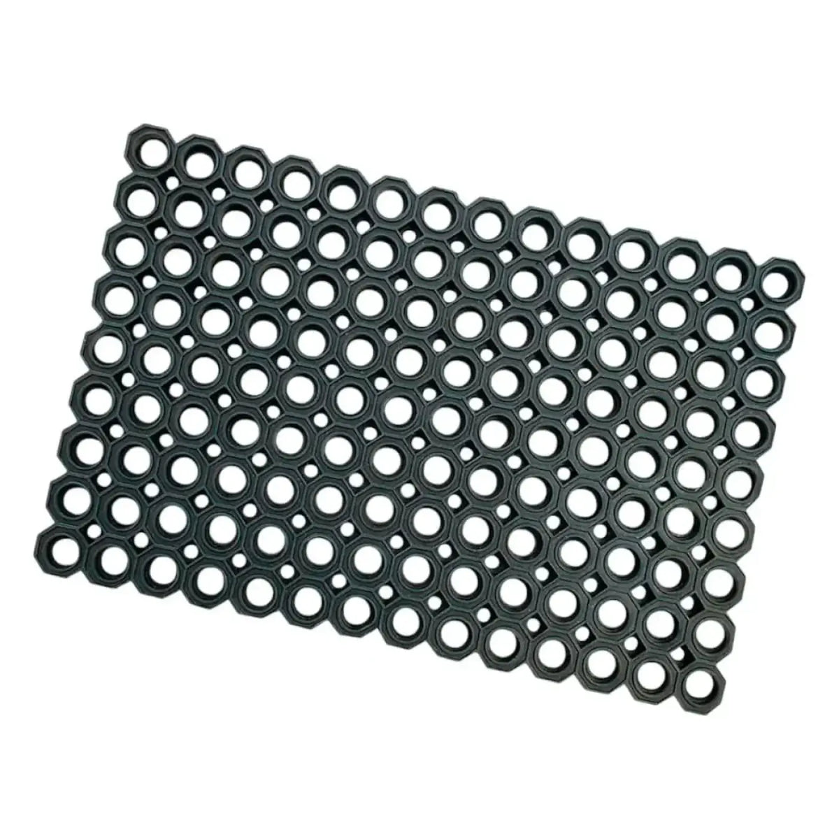 Nölle fußmatte aus schwarzem gummi mit honigwabenmuster und hexagonalen ausschnitten