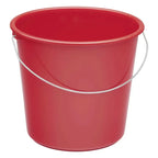 Roter haushaltseimer von nölle 10 liter mit silbernem drahtgriff aus kunststoff