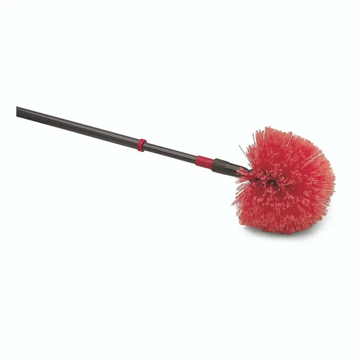 Red bristle reinigungsbürste mit schwarzem griff und roten akzenten für nölle staubbiene mit teleskopstiel