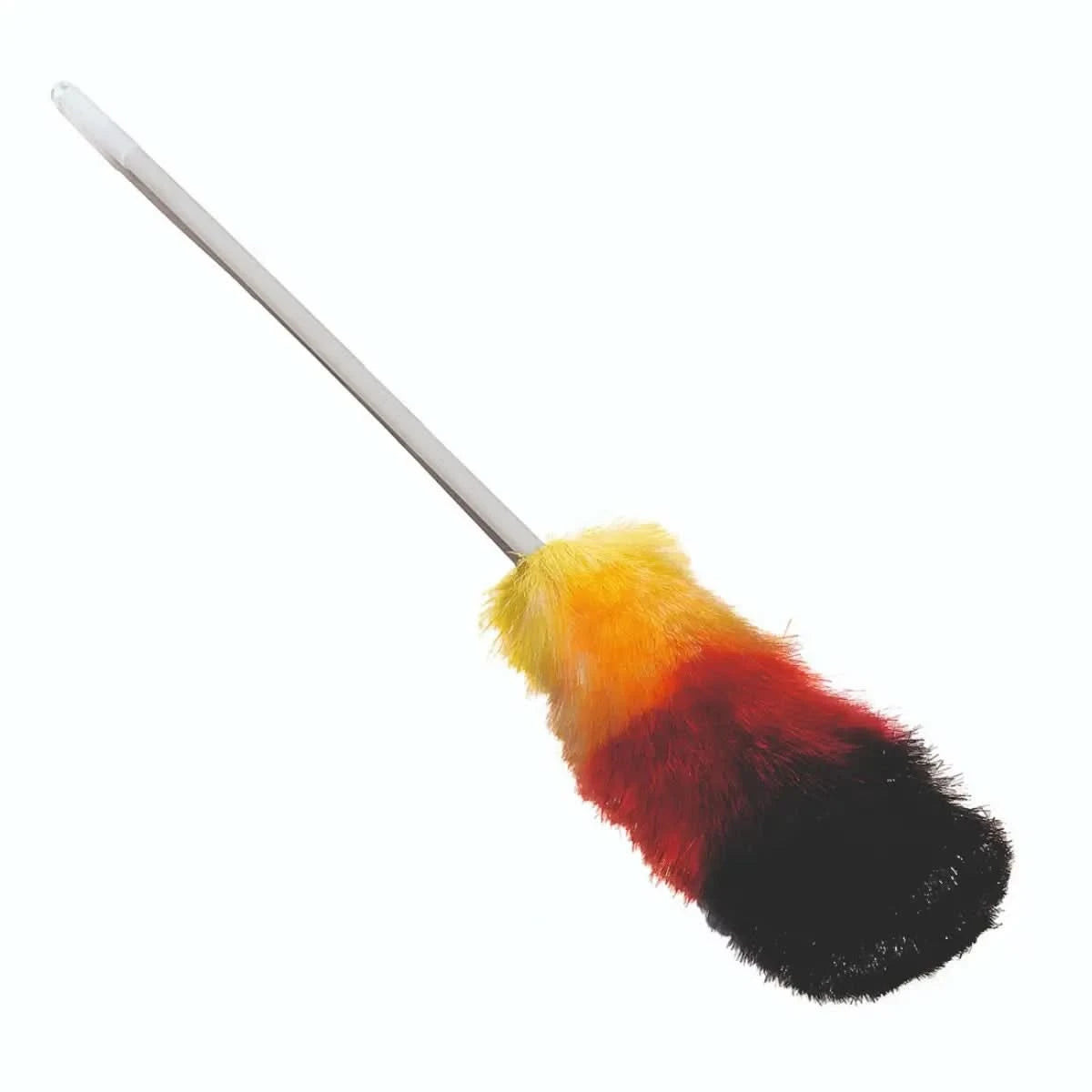 Nölle profi staubwedel synthetik mit dreifarbiger plüschbesatzung gelb orange rot und schwarzem griff