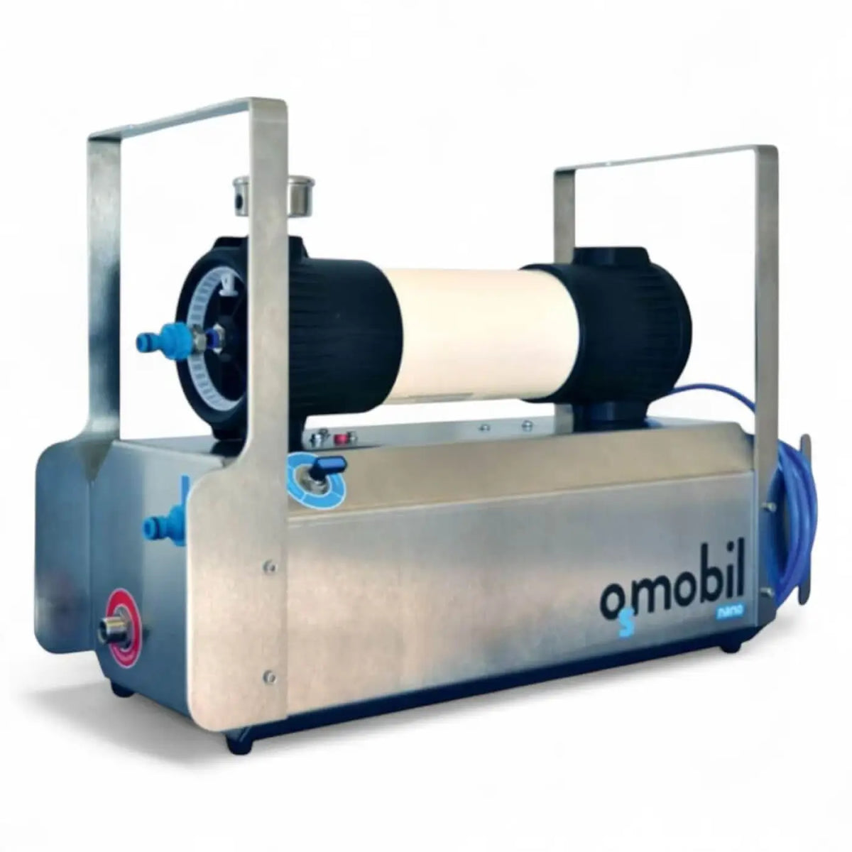 Stainless steel industrial water filtration unit osmobil membranelement für nano system with black and cream filter housing and blue fittings