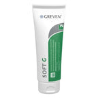 Weißer und grüner schlauch von peter greven soft g pastöser handreiniger handcreme sichtbar