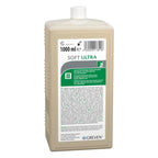 Beige kunststoffflasche greven soft ultra 1000 ml handreiniger mit weißem verschluss und grünem etikett von peter greven