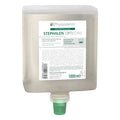 Transparenter grauer plastikspender mit weißem etikett physioderm stephalen optifoam handreinigungsschaum 1000ml