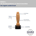 Bosco holz-steckdosenbürste mit rotem buchenholzgriff und schwarzen pferdehaarbürsten zur steckdosenreinigung