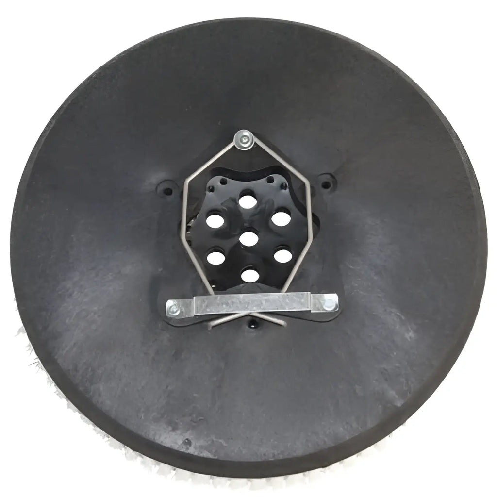 Schrubbteller nylon 16’’ 41cm schwarz runde scheibe mit sechseckigem metallrahmen und zentraler halterung rückseite