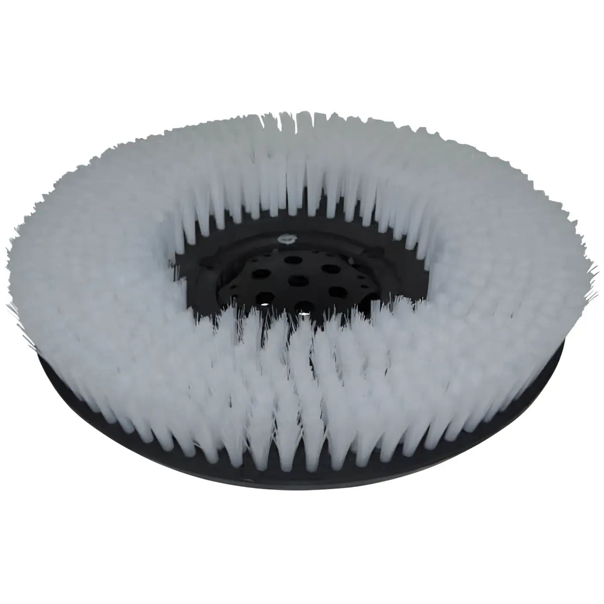 Weißes nylon-schrubbteller mit schwarzen kunststoffboden und zentralem hub 16 zoll 41 cm