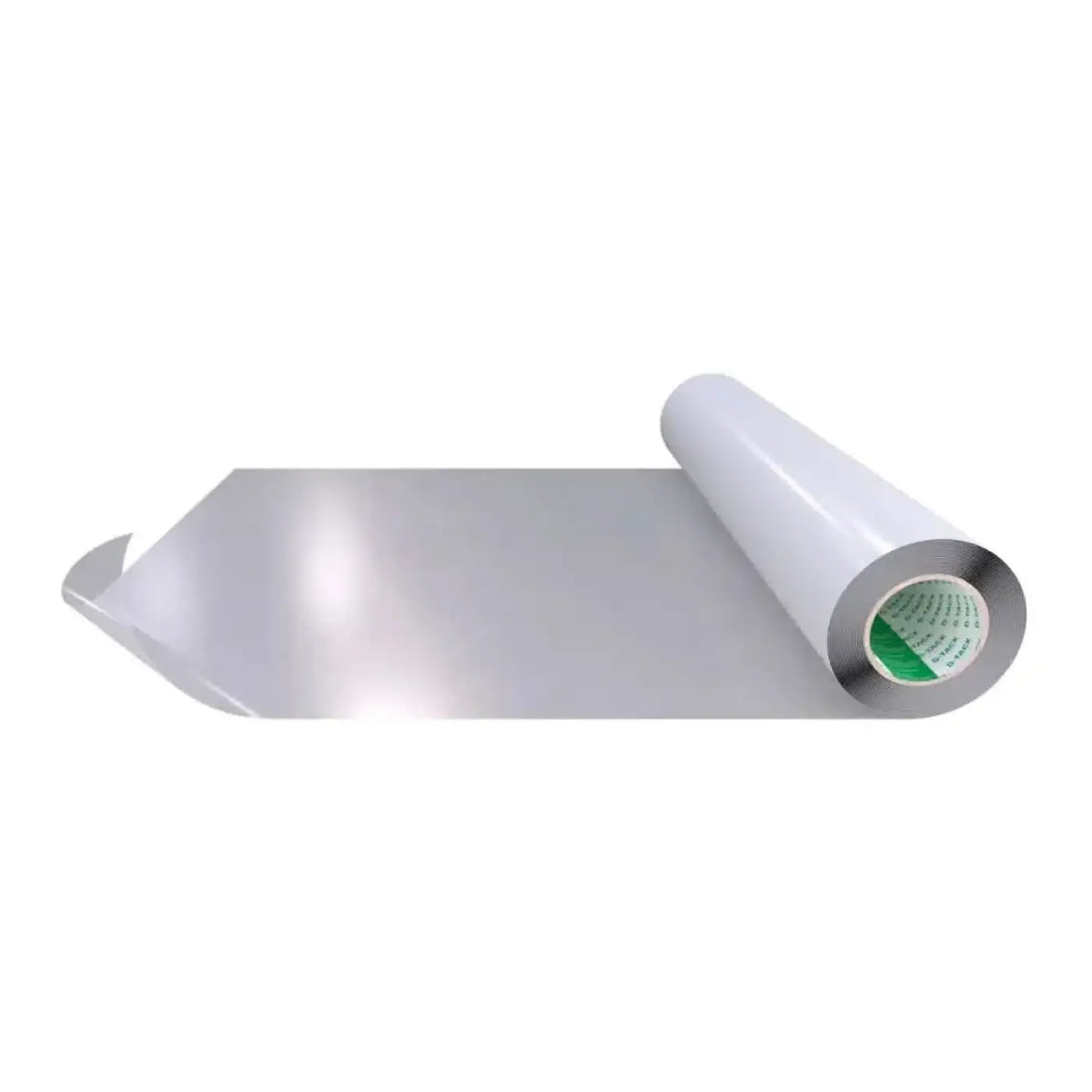 Eine rolle transparente schutzfolie 250 mm x 100 m mit metallisch silberner rückseite und weißem kern