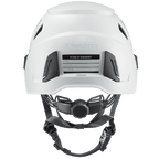Weißer skylotec inceptor grx schutzhelm mit schwarzen lüftungsschlitzen und verstellbarem kinnriemen