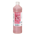 Eine 1 liter flasche solubac lösung mit rosa flüssigkeit und weißem deckel als geruchskiller von glöckner