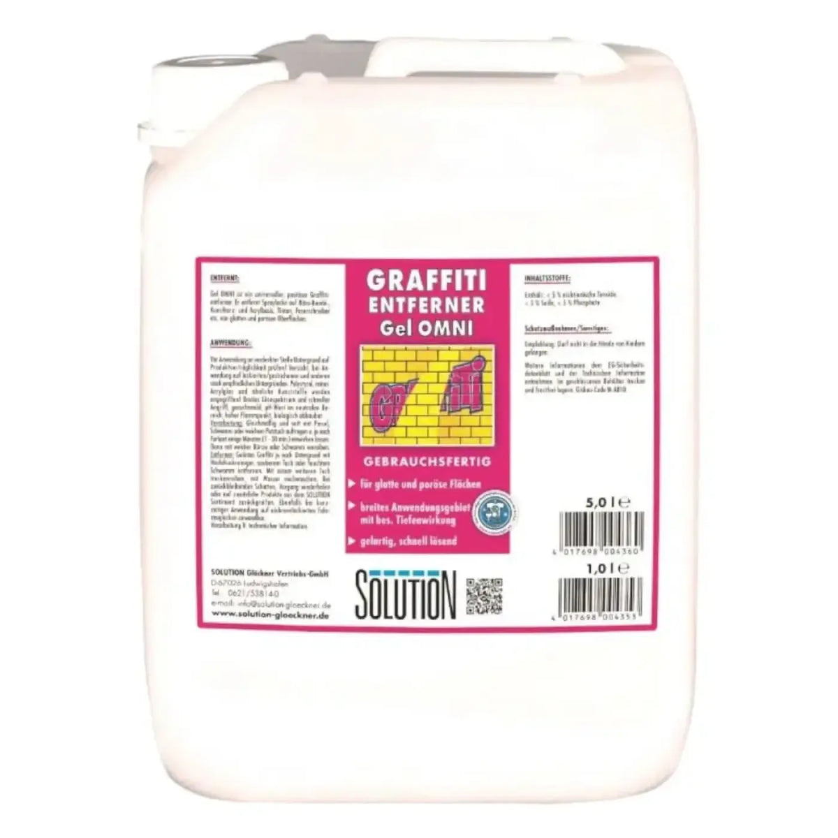 Weiße kunststoffkanne mit pinkem aufkleber graffiti entferner gel omni von solution für effektive reinigung